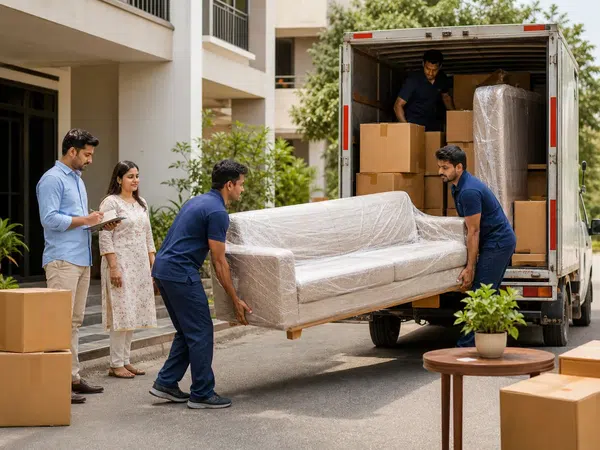 Apartment moving truck loading visual