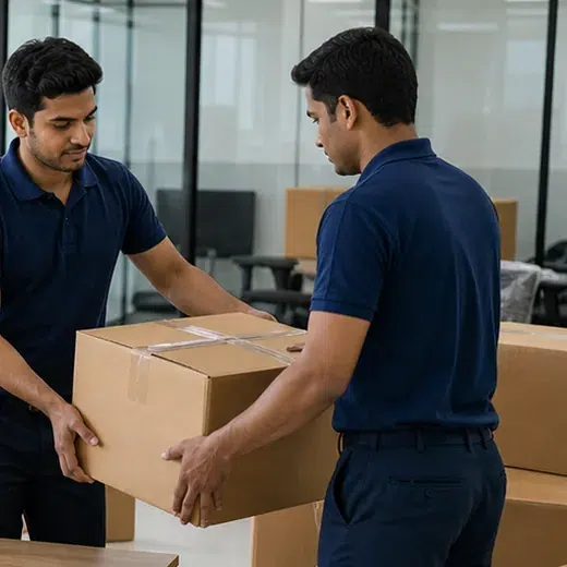 Office movers handling packed cartons