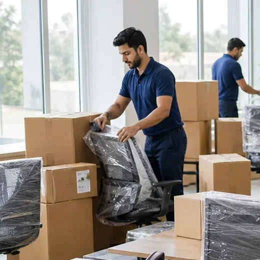 Wrapped office chair and workstation packing